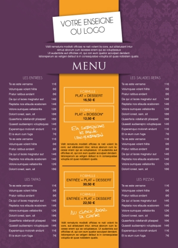 Carte de restaurant personnalisée, couleur aubergine
