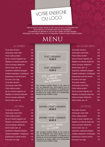 Carte personnalisée pour restaurant, décor rouge